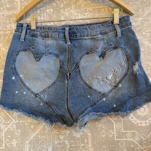 Y2K Juicy Couture Heart Pocket Logo Embroidered Denim Shorts Medium Wash Size 31